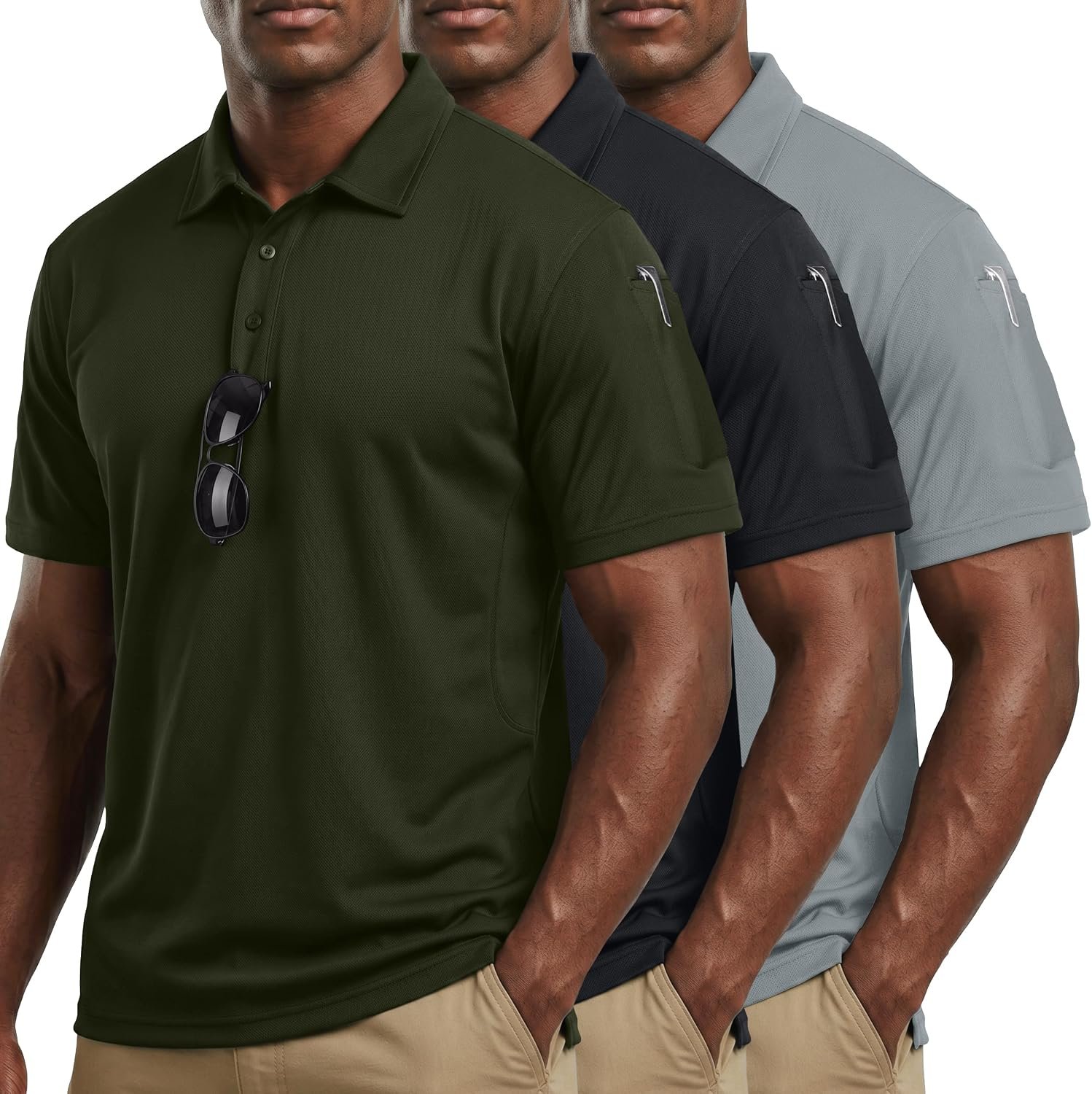 Breathable Pique Jersey Mens Polo Shirt UPF 50+ Quick Dry Performance | Men’s Tactical Performance Polo Shirt, Breathable Mesh Pique Jersey, UPF 50+, Quick Dry, Short Sleeve