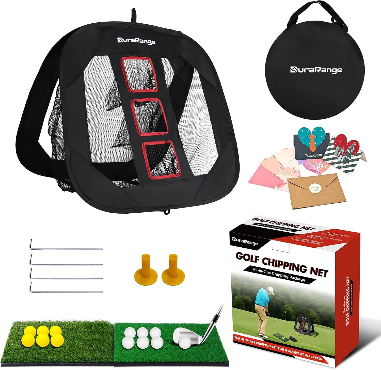 DuraRange Pop-Up Golf Chipping Net for Short Game Practice | Foldable triple-target design, chipping drills, pitching practice, indoor training, backyard practice, quick setup