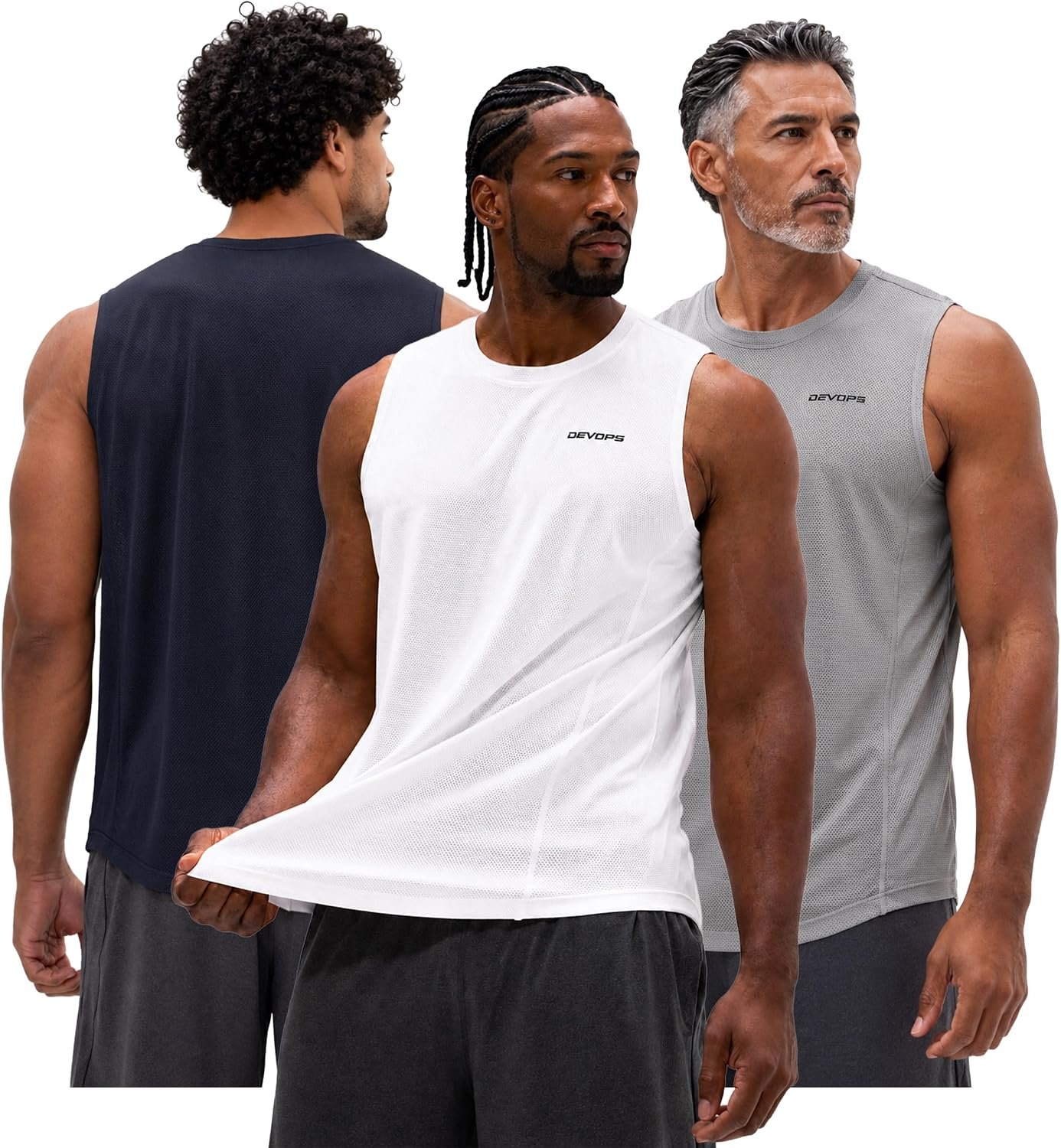 DEVOPS 3 Pack Sleeveless Men’s Muscle Shirts Dry Fit Mesh Tank Top Gym | Athletic Sleeveless Top, Dri-Fit Moisture Wicking, Mesh Tank Top, Quick Dry Activewear