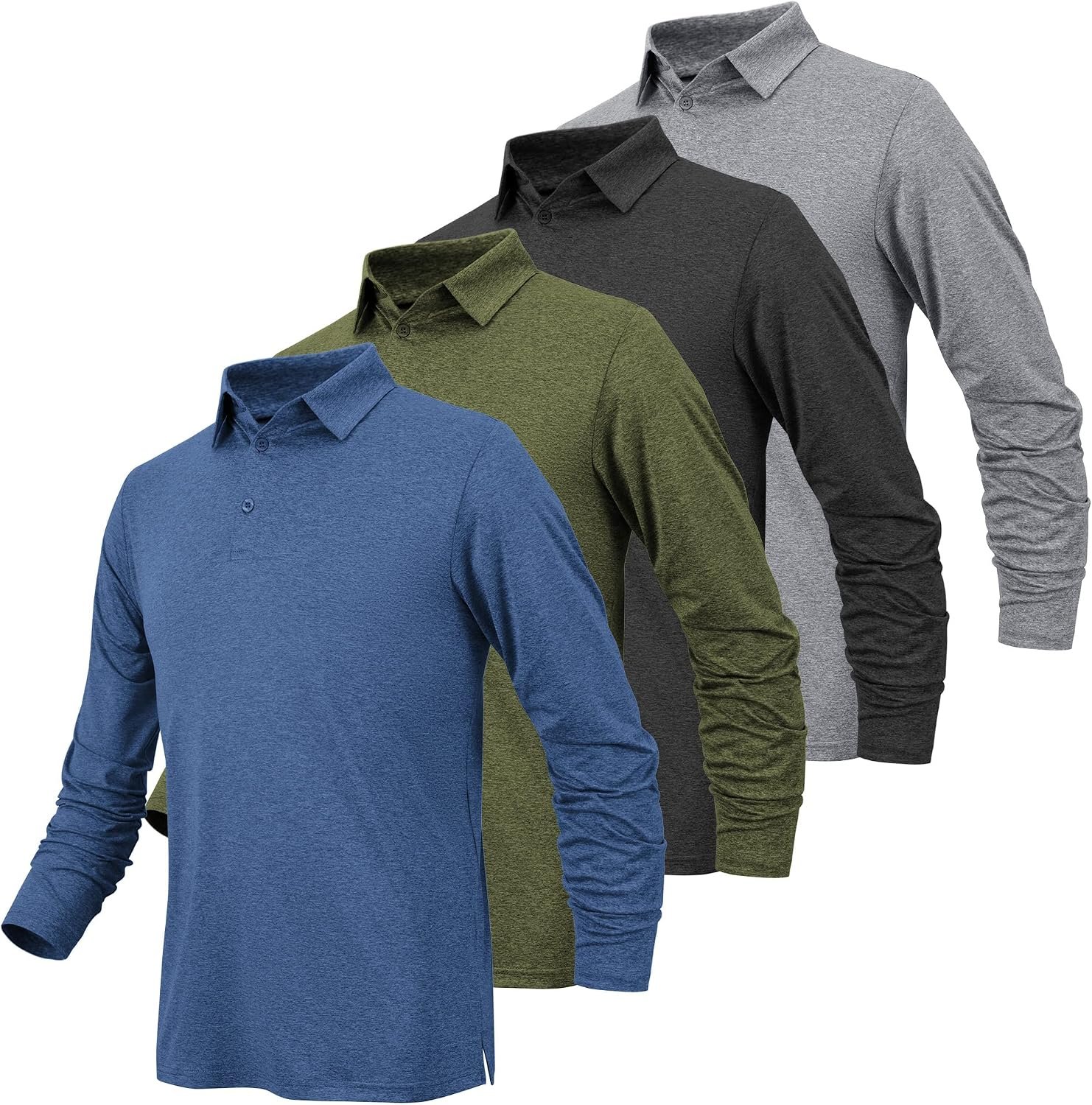 BALENNZ Long Sleeve Polo Shirts for Men Quick Dry Mens Golf Polos | Multi-Pack Moisture Wicking Collared Golf Shirt, Daily Casual Work Athletic, Soft Stretch Basic Sun Protection T Shirts