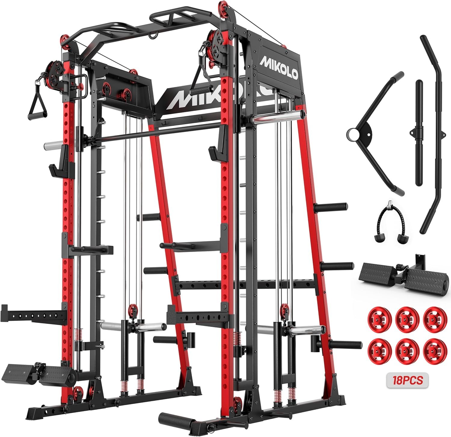 Mikolo M4 2.0 Standard/Ultra/Elite Smith Machine, 2200lbs Squat Rack with LAT-Pull Down System & Cable Crossover Machine, Training Equipment with Leg Hold-Down Attachment