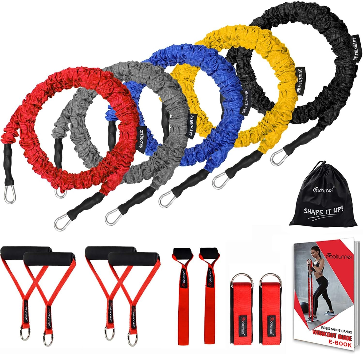 14 PCS Resistance Bands Set, Exercise Tubes, 20lbs to 40lbs Workout Bands | with Handles Protective Nylon Sleeves Door Anchor Ankle Strap, Elastic Exercise Bands for Men Women – up to 150lbs