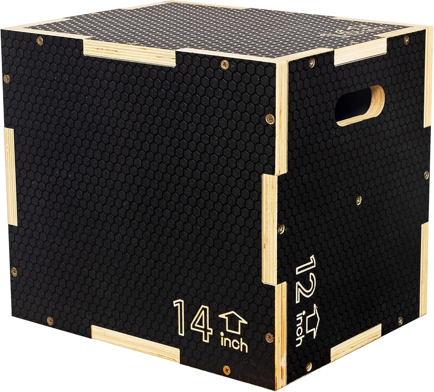 Fitvids 16″ x 14″ x 12″ Non-Slip Wooden Plyo Box Jump Exercise Platform, Plyometric Workout Equipment for Home Gym, Training Step Box, Black