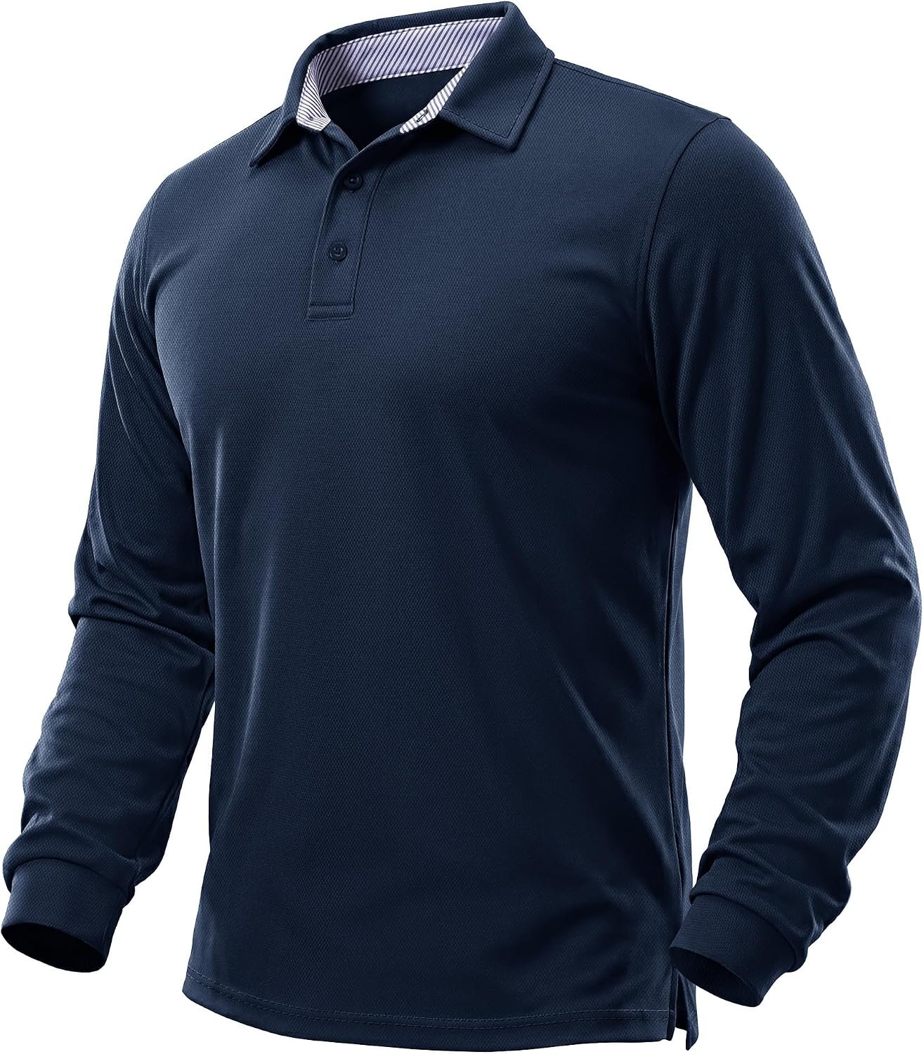 TACVASEN Men’s Polo Shirts Long Sleeve Dry Fit Performance Golf Tops | 3-Button, Contrast Collared, 4-Way Stretch, Moisture Wicking Polyester Fabric, Ideal for Golf, Work and Daily Casual