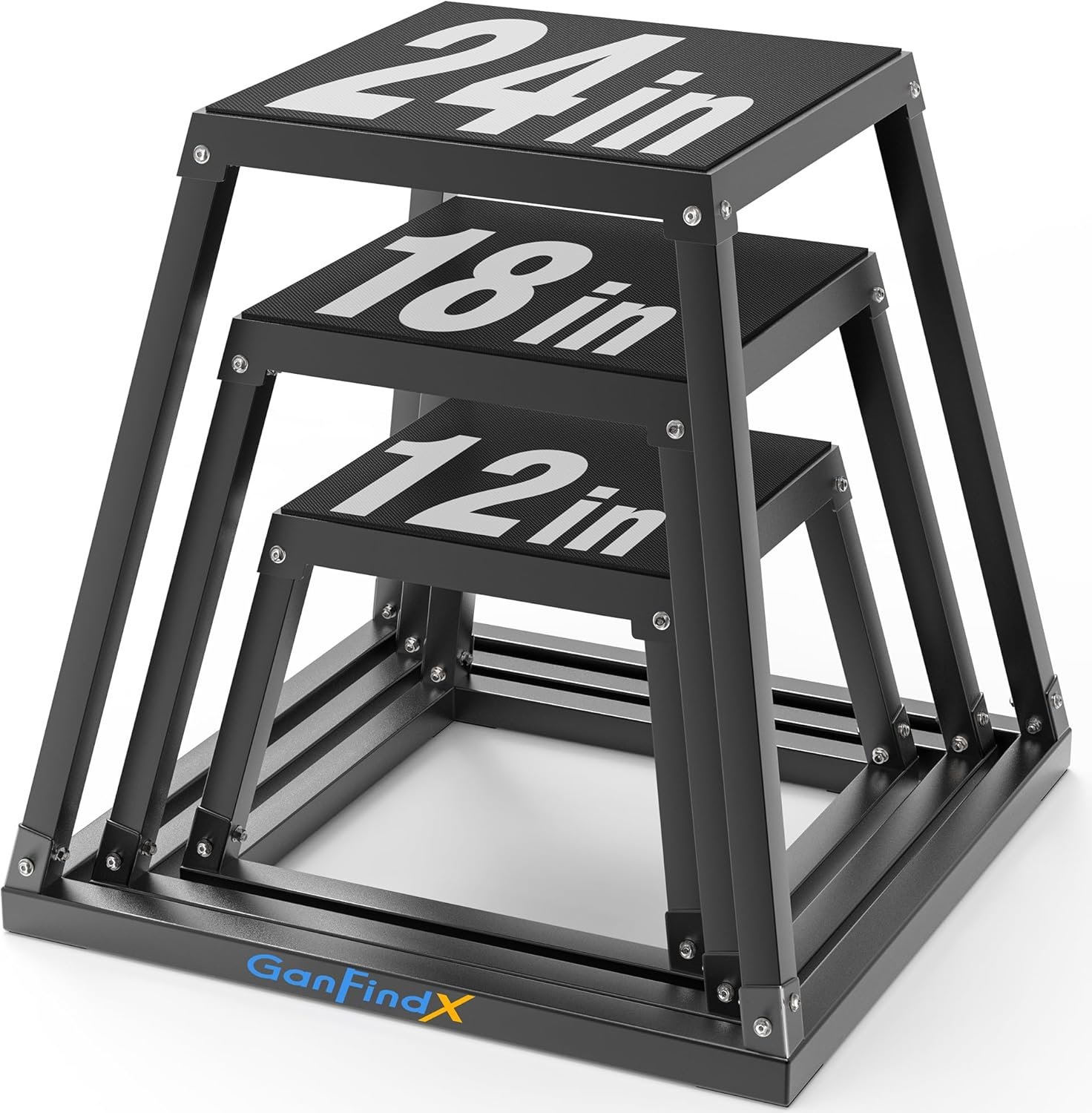 GanFindX 12/18/24″ Metal Plyometric Jump Box, Heavy Duty Fitness Platform | Stable Metal Step Box with Anti-Slip Top, Adjustable Height for Strength Training, Agility Drills and Home Gym Fitness