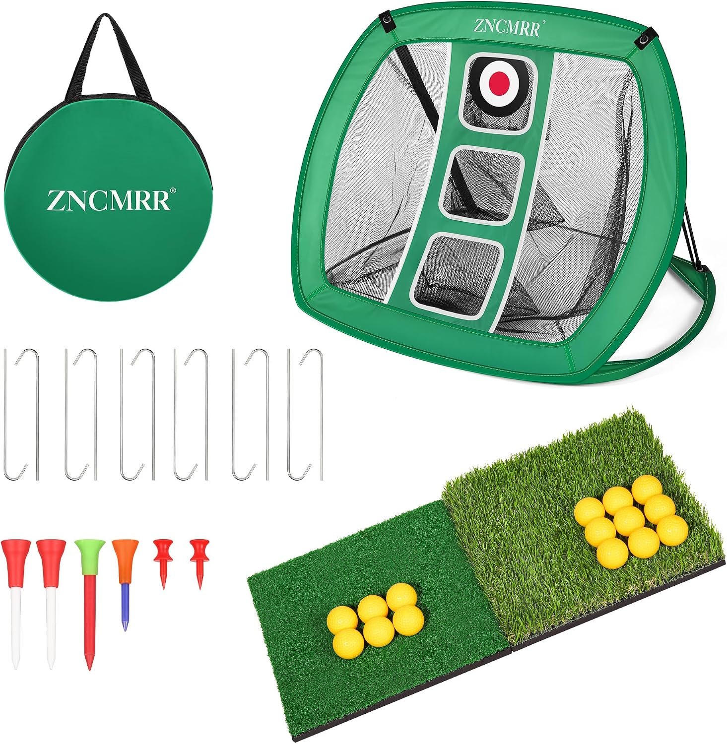 Pop Up Golf Chipping Net, Indoor/Outdoor Golfing Target Net Collapsible Portable Golf Hitting Net with 15 Training Balls and 2 Hitting Mats for Backyard Driving and Swing
