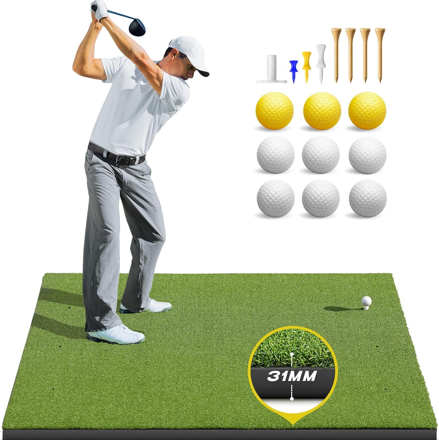Bltend Golf Mat 36mm: 5x4ft/6x4ft Golf Hitting Mat Practice Outdoor Indoor | Elite Dense Artificial Turf, Heavy Duty Thickened EVA Backing, Balls & Tees, Driving Chipping Backyard Simulators Practice