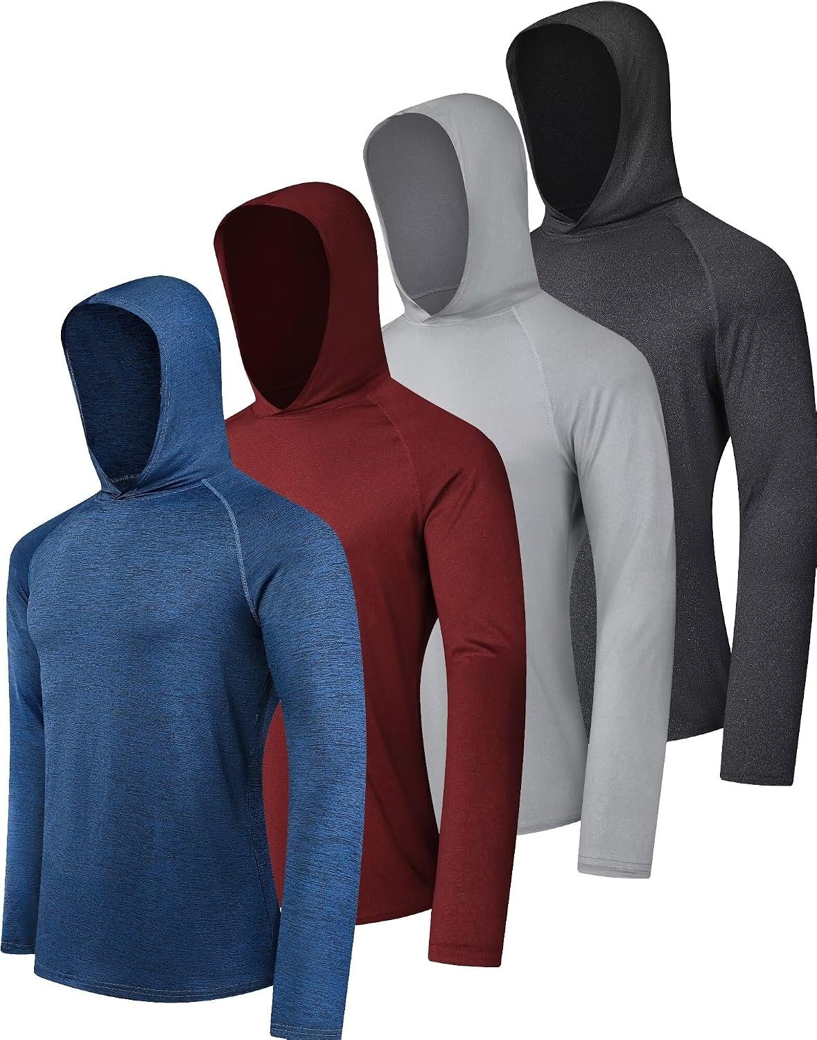 OYGSieg 4 Pack Men’s Sun Hoodies UPF50+ Fishing Shirts Athletic Rash Guard | UPF50+, Moisture Wicking, 4-Way Stretch, Lightweight, UV SPF Athletic Hoodies for Outdoor Fishing Sports