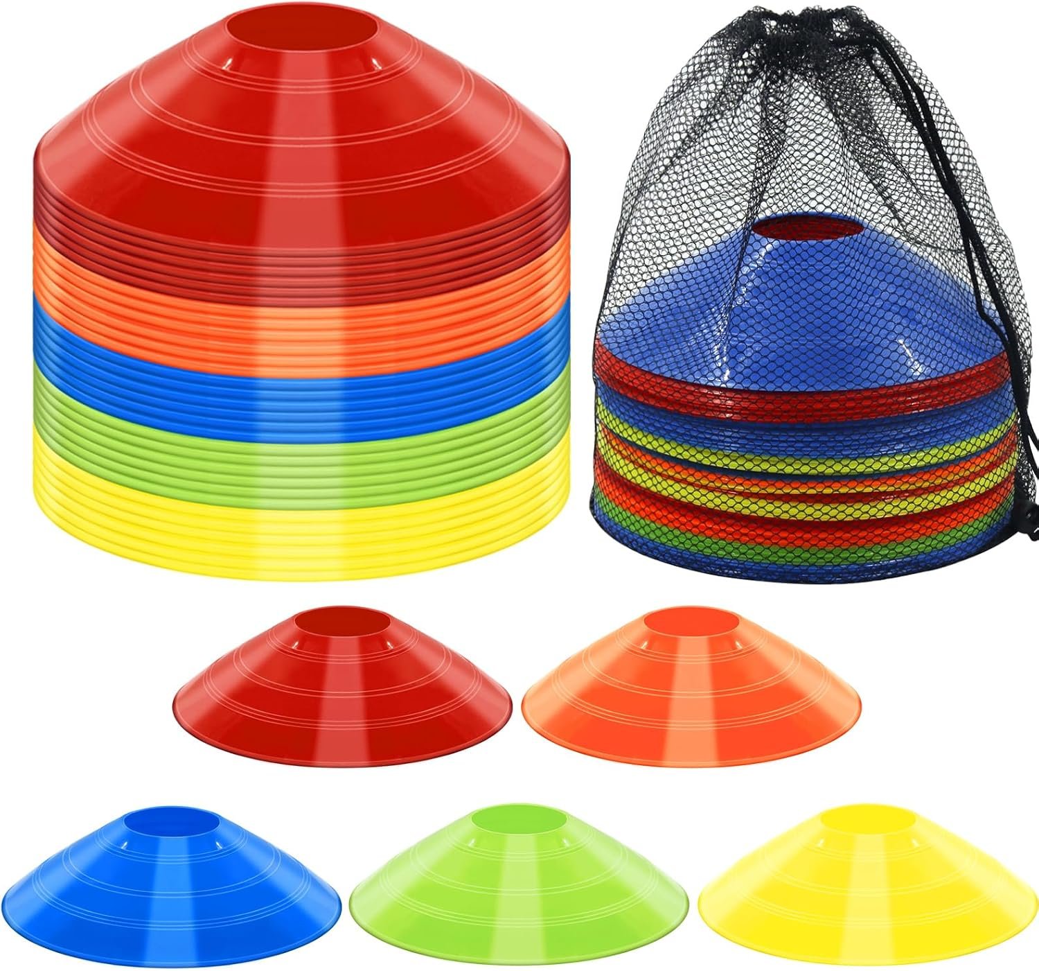 60/30 Pack Soccer Training Cones – Agility Cones with Carry Bag, Sturdy Disc Cones for Sports Training, Soccer, Football, Basketball, Indoor Outdoor Sports, Festive Events, Field Cone Markers