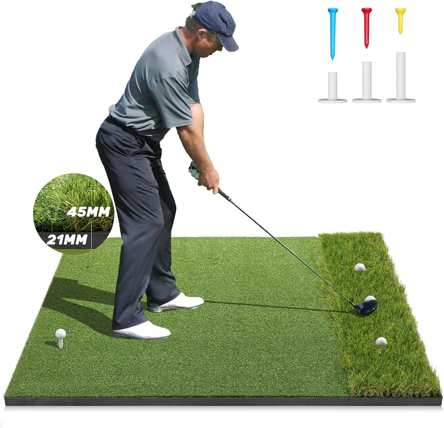 Premium Dual-Turf Golf Mat: 5x4ft, 6x4ft, 21mm to 50mm Thickened Base for Backyard, Driving Range, Indoor & Outdoor Practice Hitting, Swing & Chipping, Ideal Gifts for Men Dad Husband