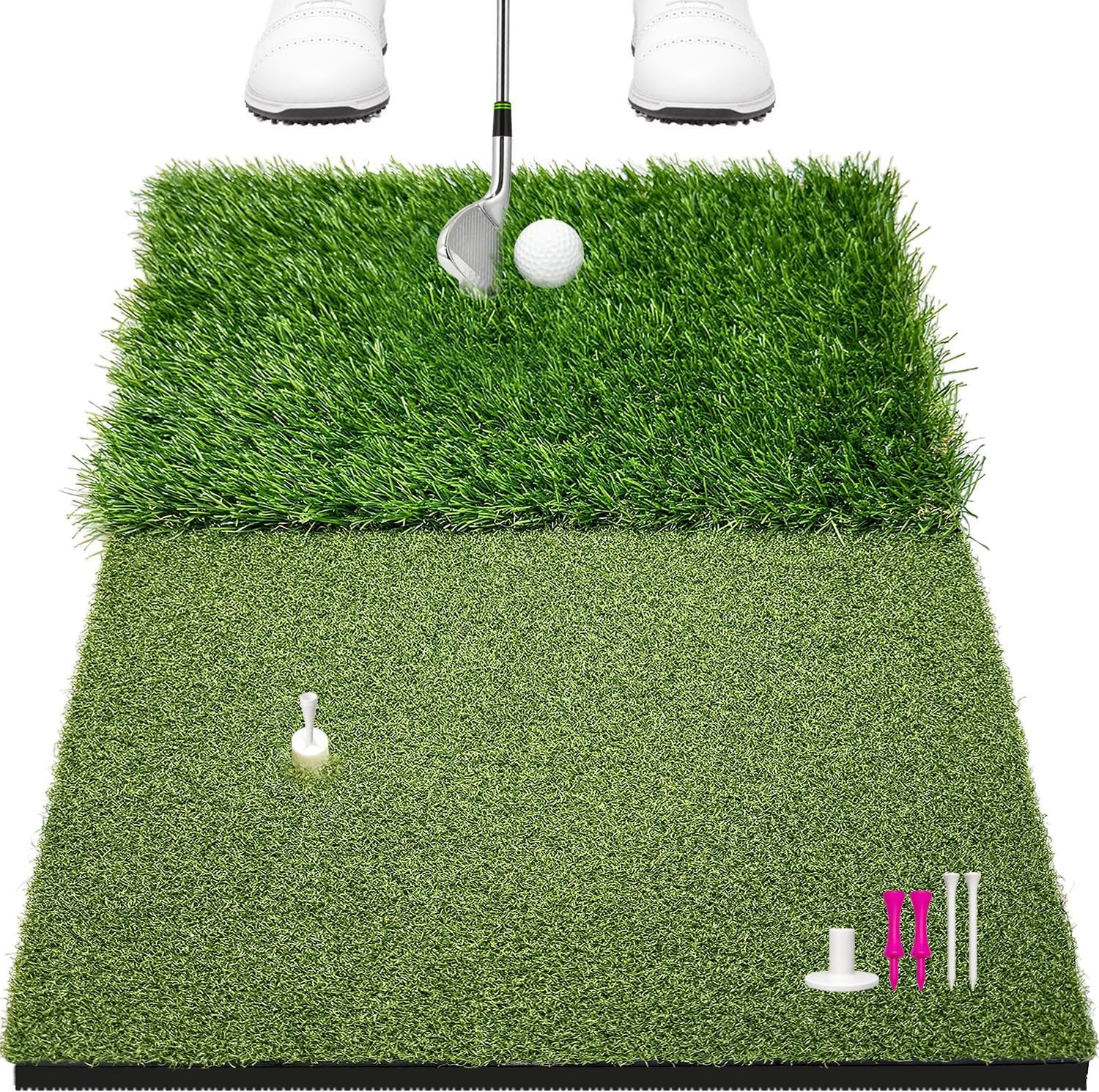 Golf Hitting Mat, 24 x 16 in Foldable Heavy-Duty Dual-Turf Practice Mat | Fairway & rough turf, 10mm EVA cushioning, textured rubber backing for indoor/outdoor home, garage and backyard practice