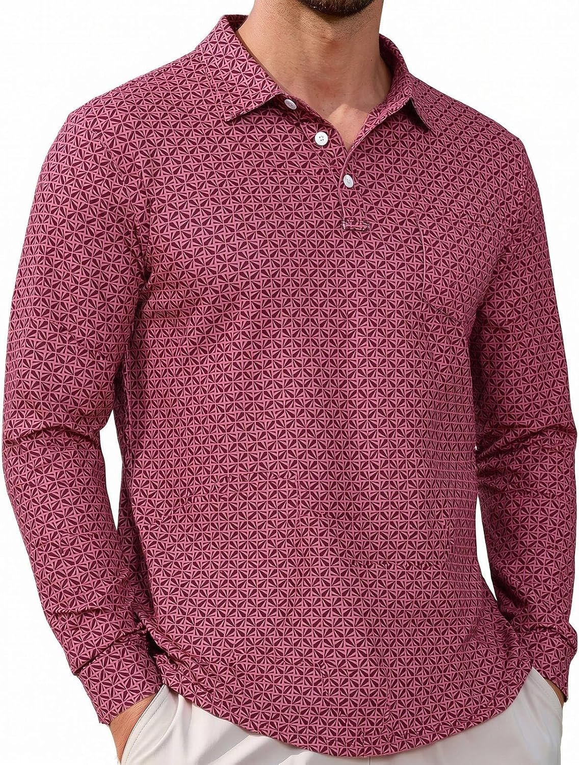 Lexiart Mens Golf Polo Shirt Short Sleeve Slim Fit Quick Dry Printed | Breathable 4-Way Stretch Fabric, Moisture Wicking, UPF 30+ Protection, Easy Care, Chest Pocket & Side Vent Design