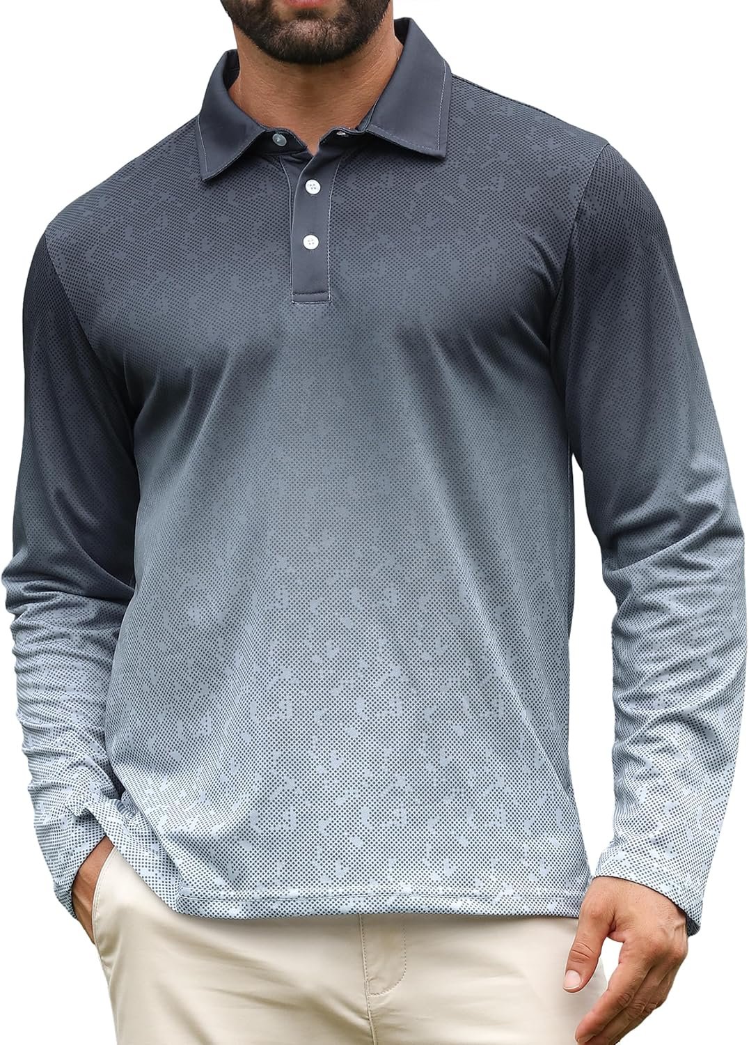 APTRO Long Sleeve Polo Shirts for Men Performance Golf Shirt Dry Fit Moisture Wicking Fashion Print T-Shirt