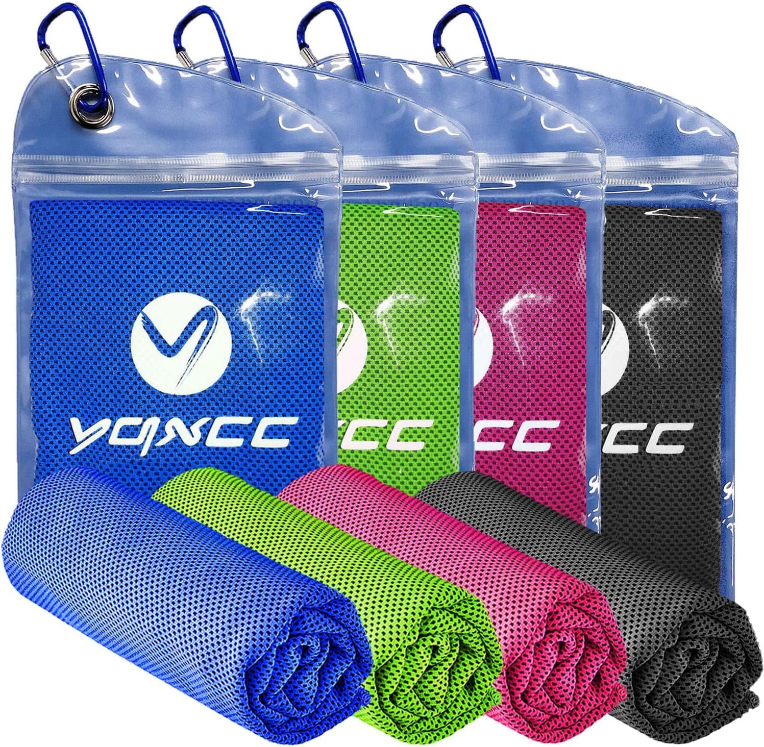 YQXCC 4 Pack Cooling Towels (47″x12″), Ice Cool Towels for Neck & Face | Soft Breathable Microfiber, Instant Cooling Neck Wraps, Ideal for Yoga, Golf, Gym, Running, Camping & Hot Weather