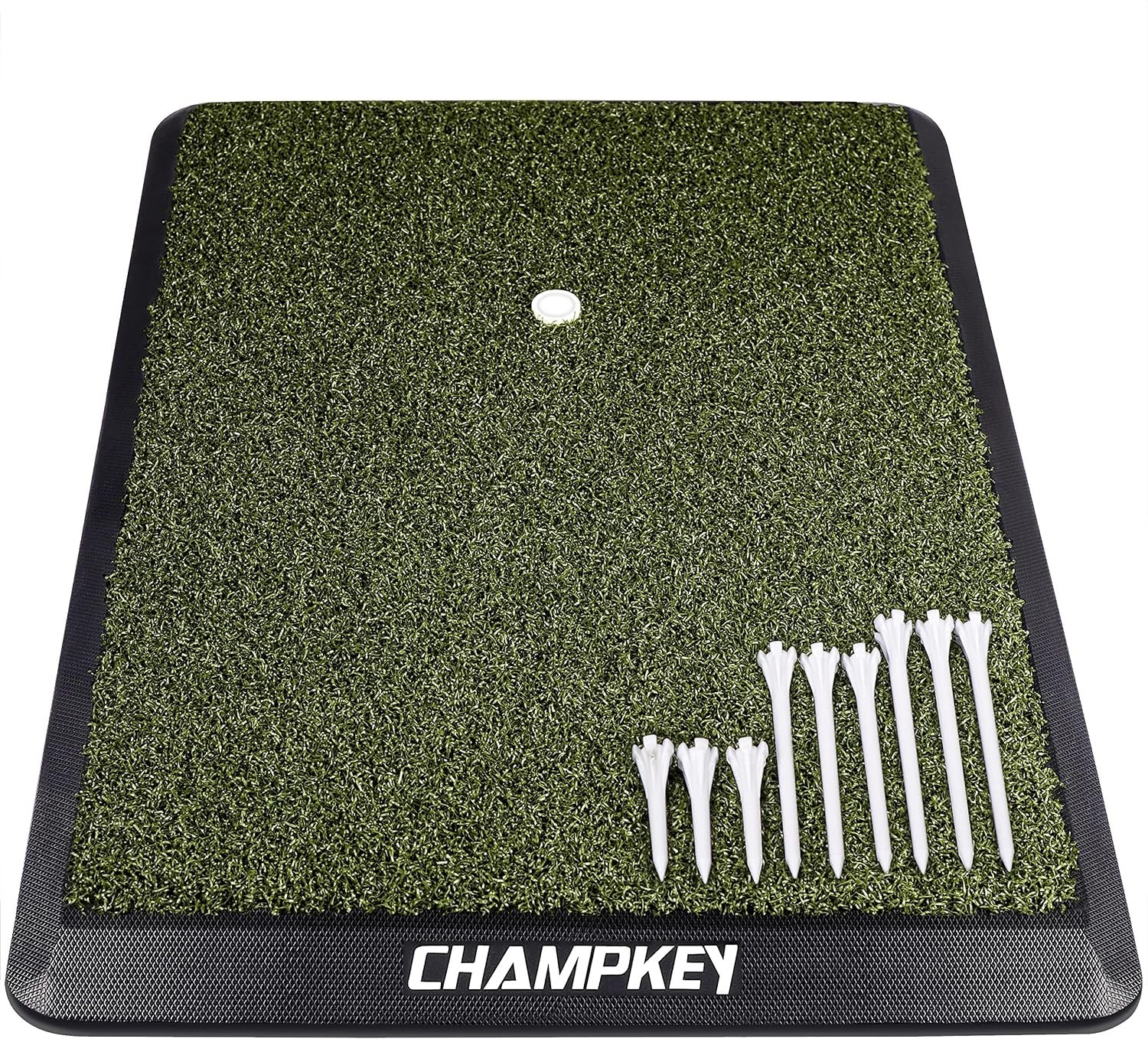 CHAMPKEY Premium Synthetic Turf Golf Hitting Mat | Heavy Duty Rubber Base Golf Practice Mat | Come with 1 Rubber Tee and 9 Plastic Tees