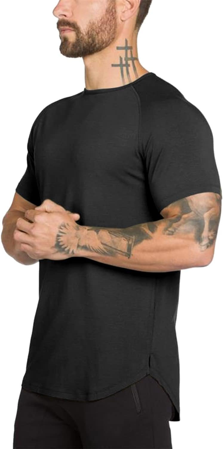 TEZO Mens Gym Workout Slim Fit Short Sleeve Cotton Hipster T-Shirt