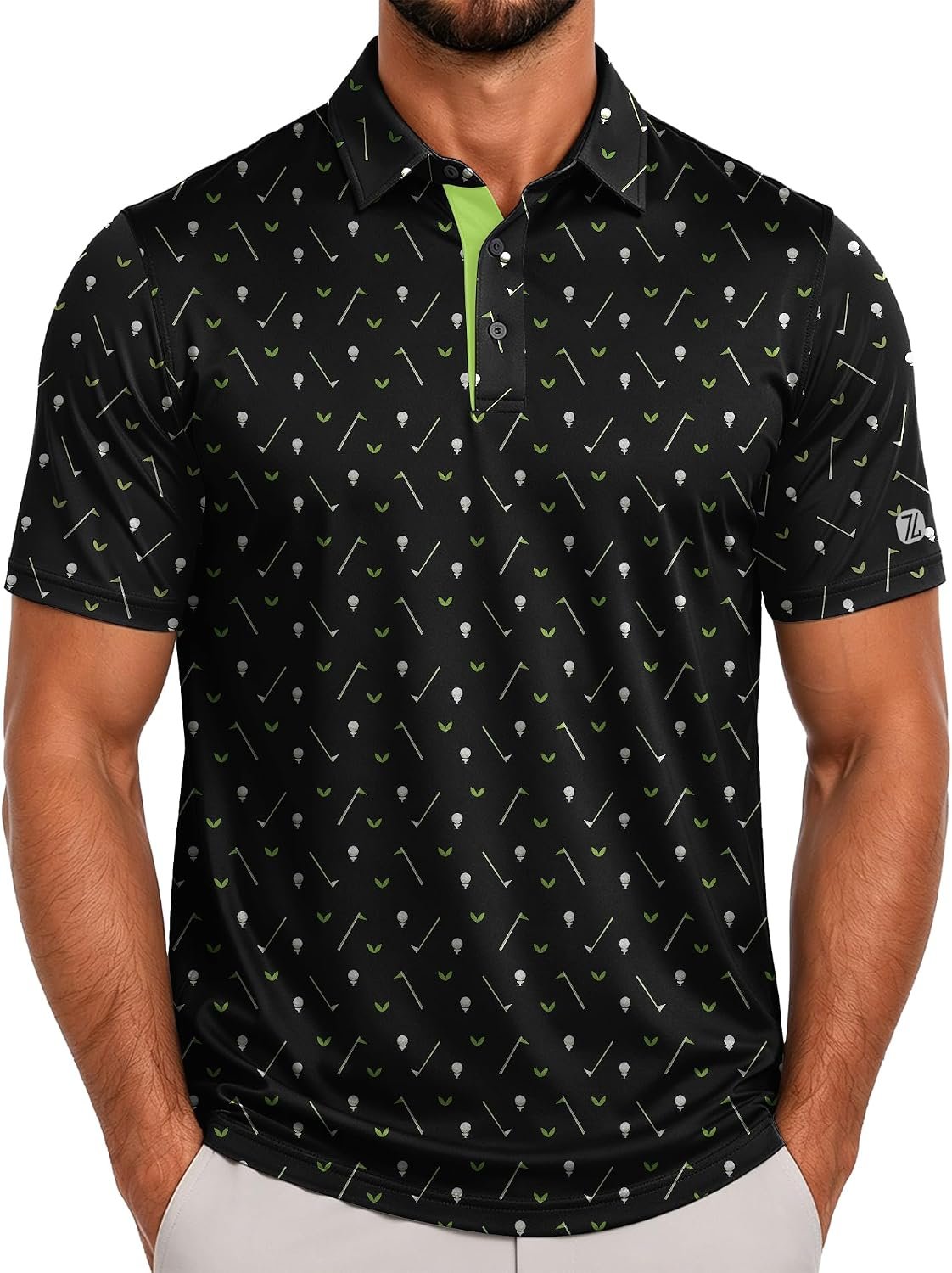 ZITY Men’s Golf Polo Shirt Short Sleeve Performance Moisture Wicking Collared Print Shirt for Golf and Casual Wear