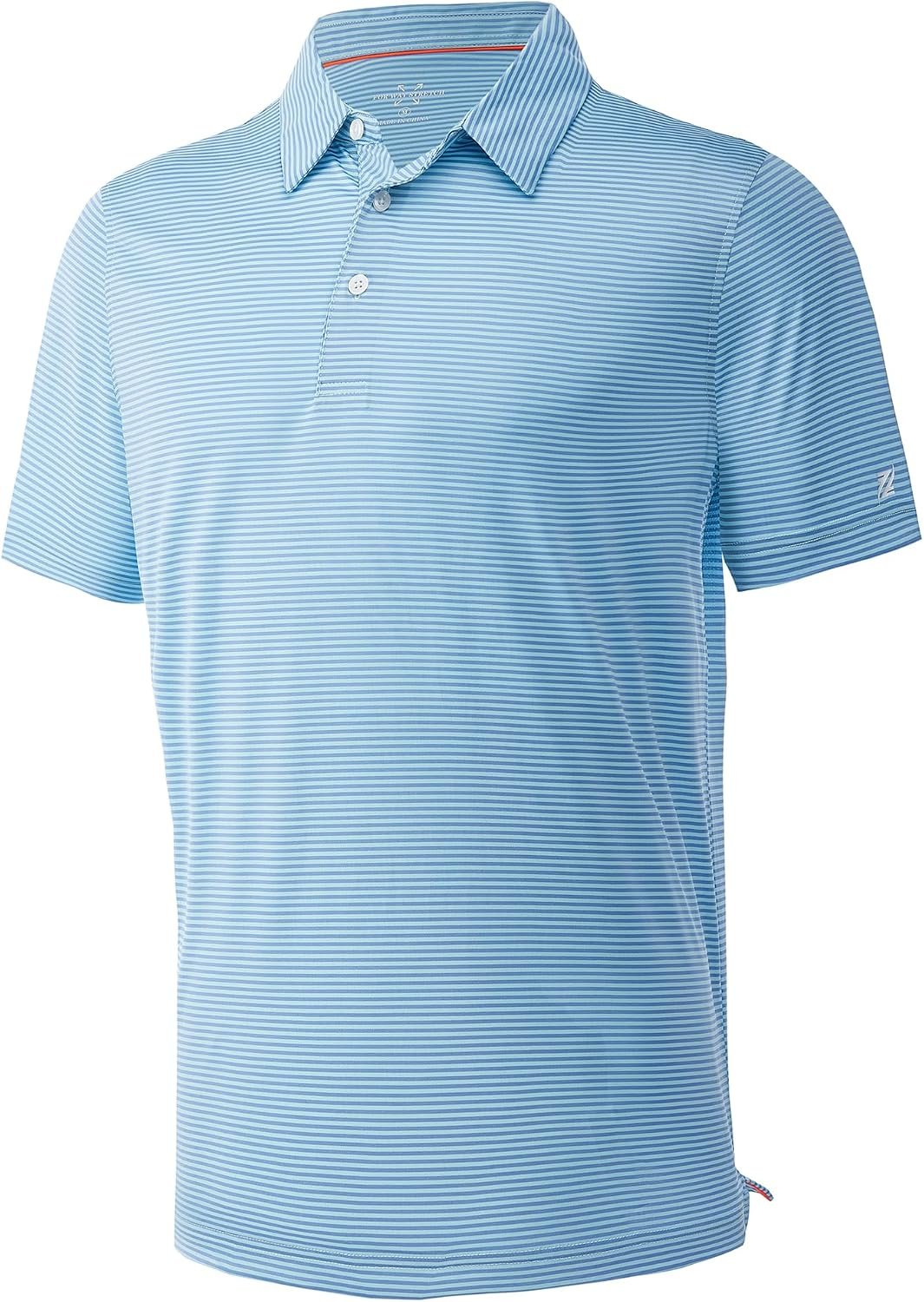 Mens Golf Polo Shirt Moisture Wicking Dry Fit Performance Athletic Short Sleeve Striped Golf Shirts for Men